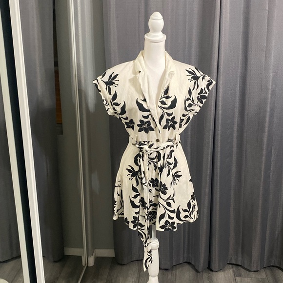 ZARA • Short Sleeve Button Down Tie Waist Dress - Picture 5 of 9